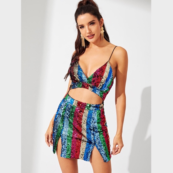 Rouge! Dresses & Skirts - All Over Sequin Cut Out Multicolor Mini Dress